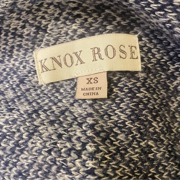Knox Rose Blue Patchwork Boho Fringe Shawl Collar Sweater - Picture 8 of 9
